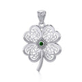 Lucky Celtic Four Leaf Clover Sterling Silver Pendant with Gemstone TPD5373