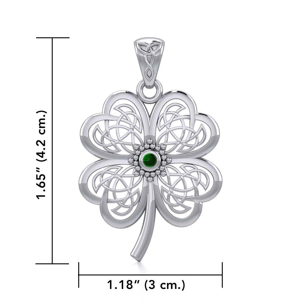 Lucky Celtic Four Leaf Clover Sterling Silver Pendant with Gemstone TPD5373