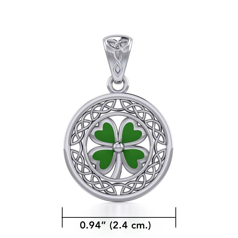 Lucky Celtic Four Leaf Clover Sterling Silver Pendant with Enamel TPD5374