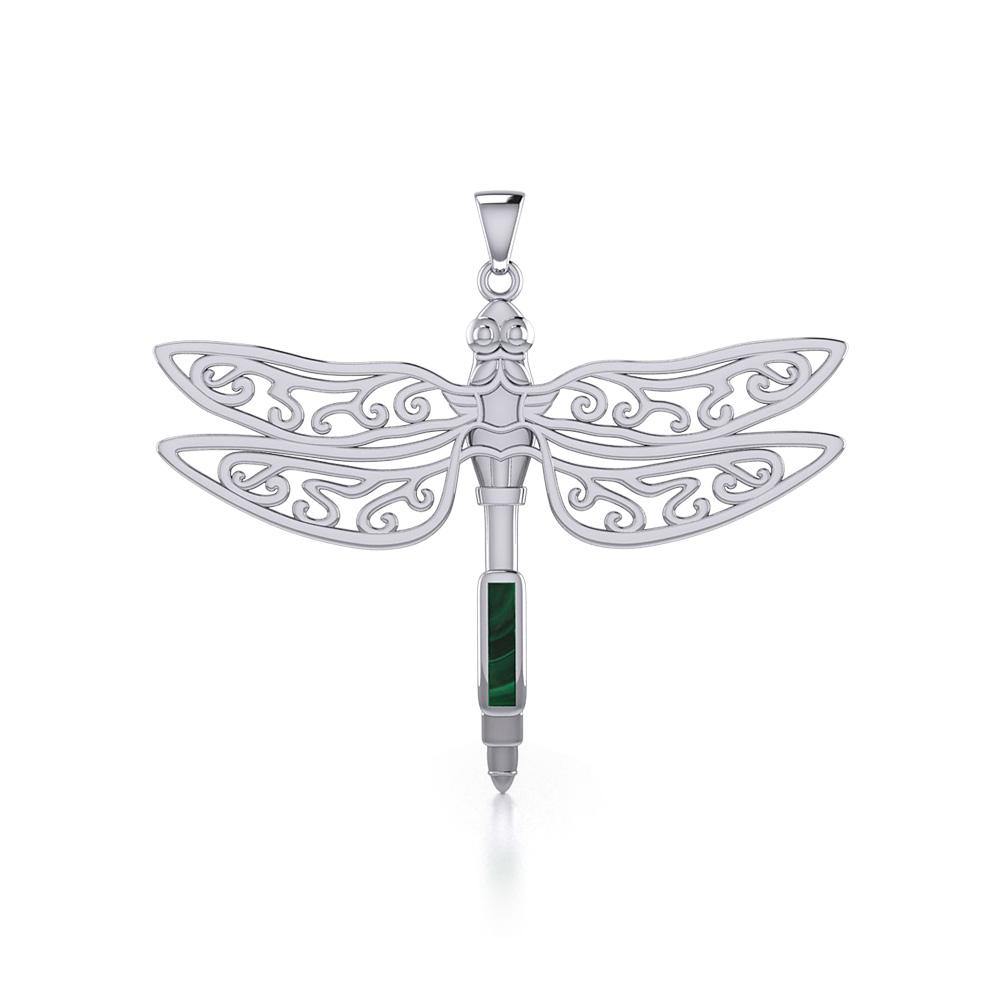 The Celtic Dragonfly with Inlay Stone Sterling Silver Pendant TPD5388