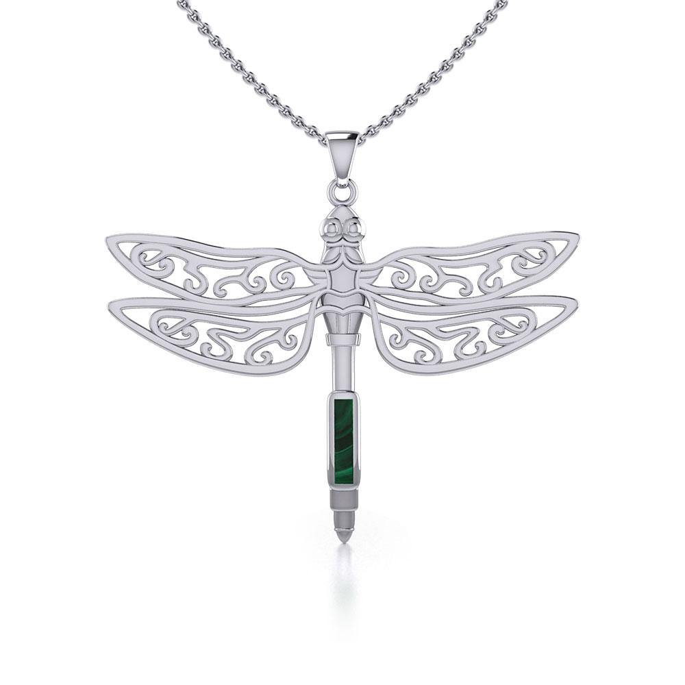 The Celtic Dragonfly with Inlay Stone Sterling Silver Pendant TPD5388