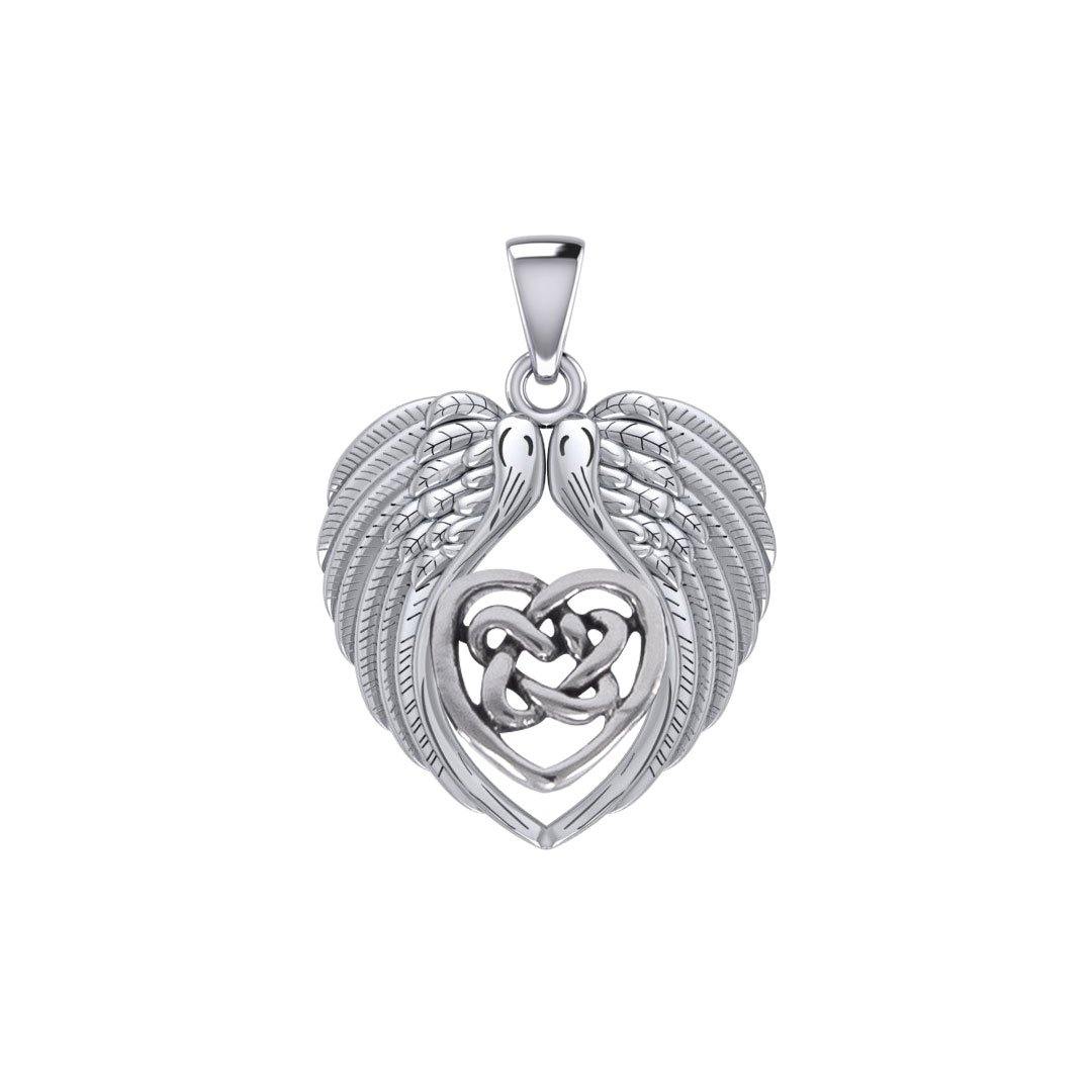 Feel the Tranquil in Angels Wings Silver Pendant with Celtic Heart TPD5458