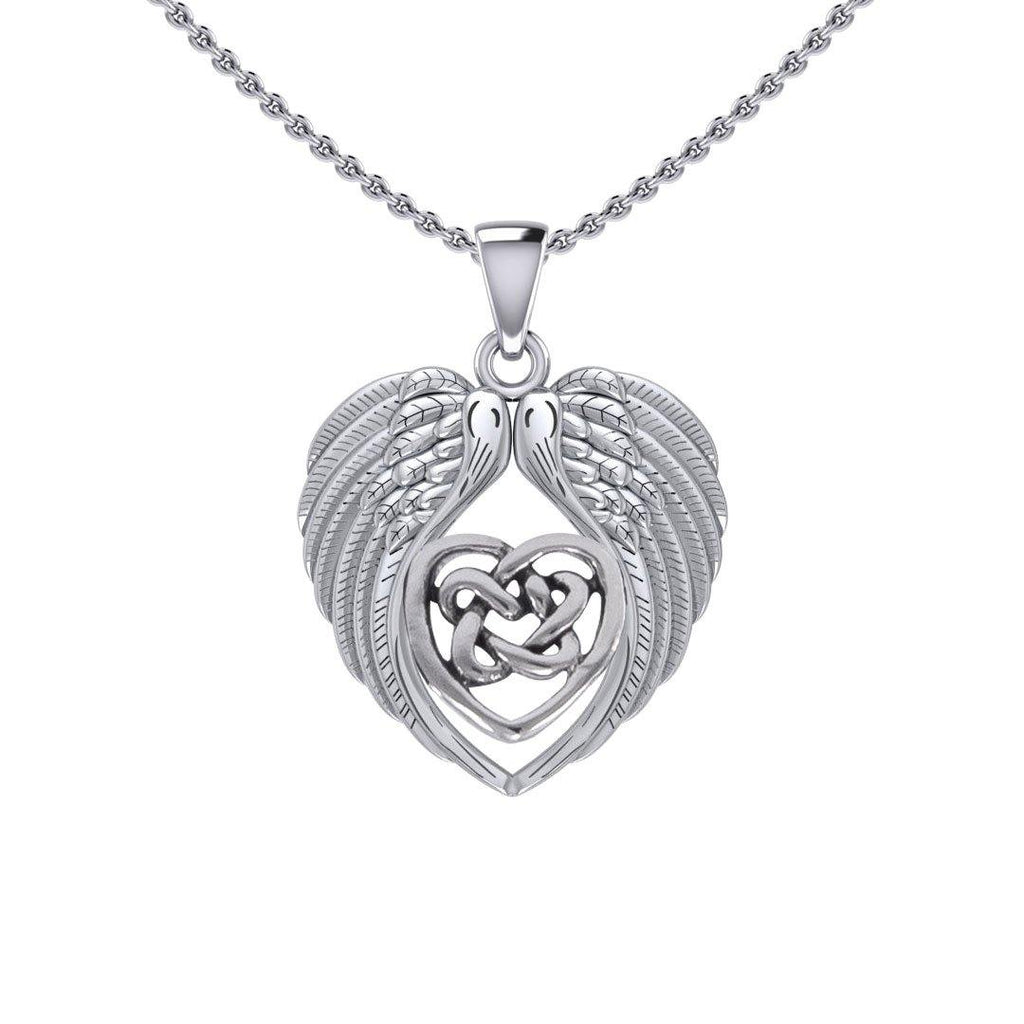 Feel the Tranquil in Angels Wings Silver Pendant with Celtic Heart TPD5458