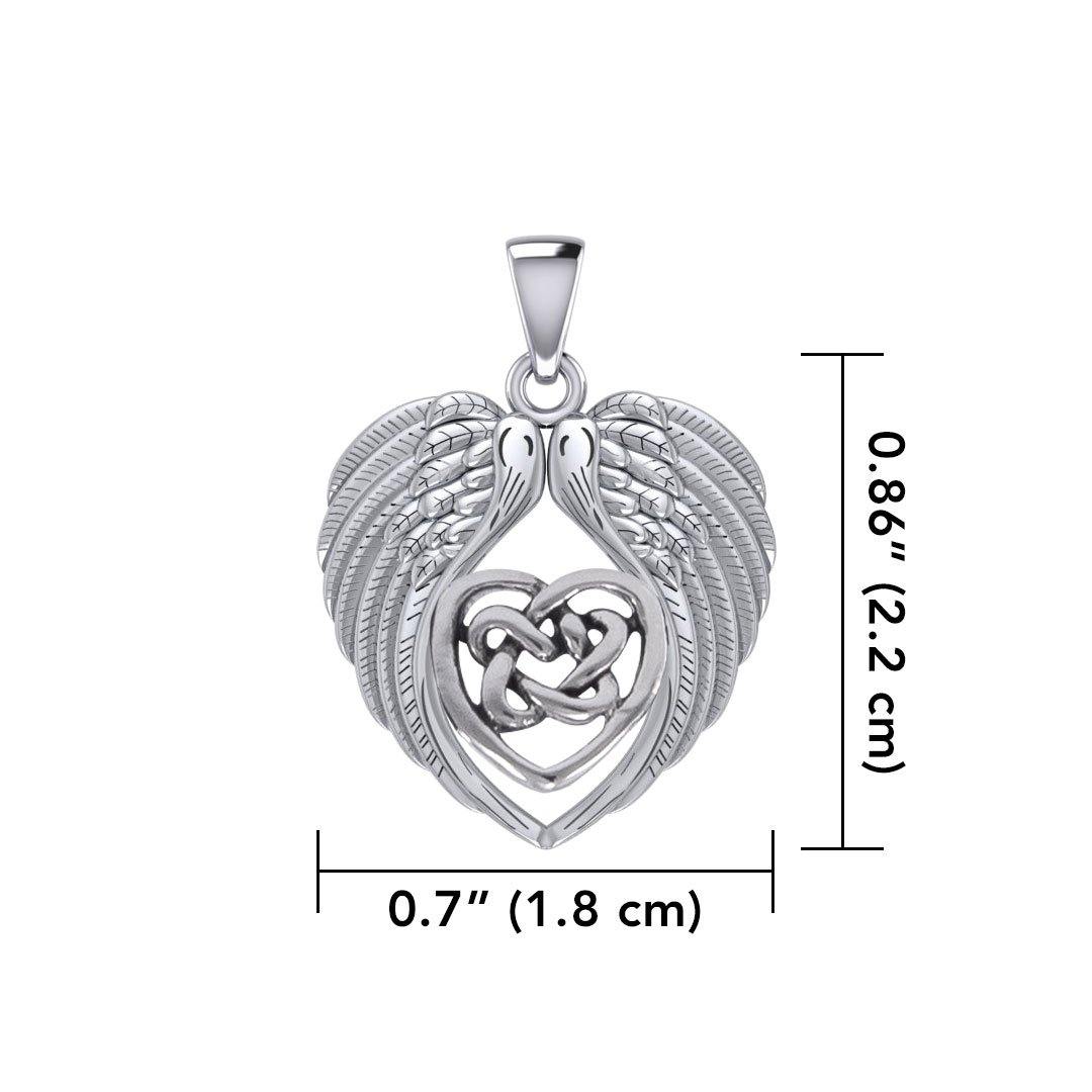 Feel the Tranquil in Angels Wings Silver Pendant with Celtic Heart TPD5458
