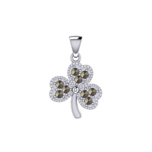 A young spring of luck and happiness Silver Celtic Shamrock Pendant with Marcasite TPD5459 | Pendant | Wiccan Center