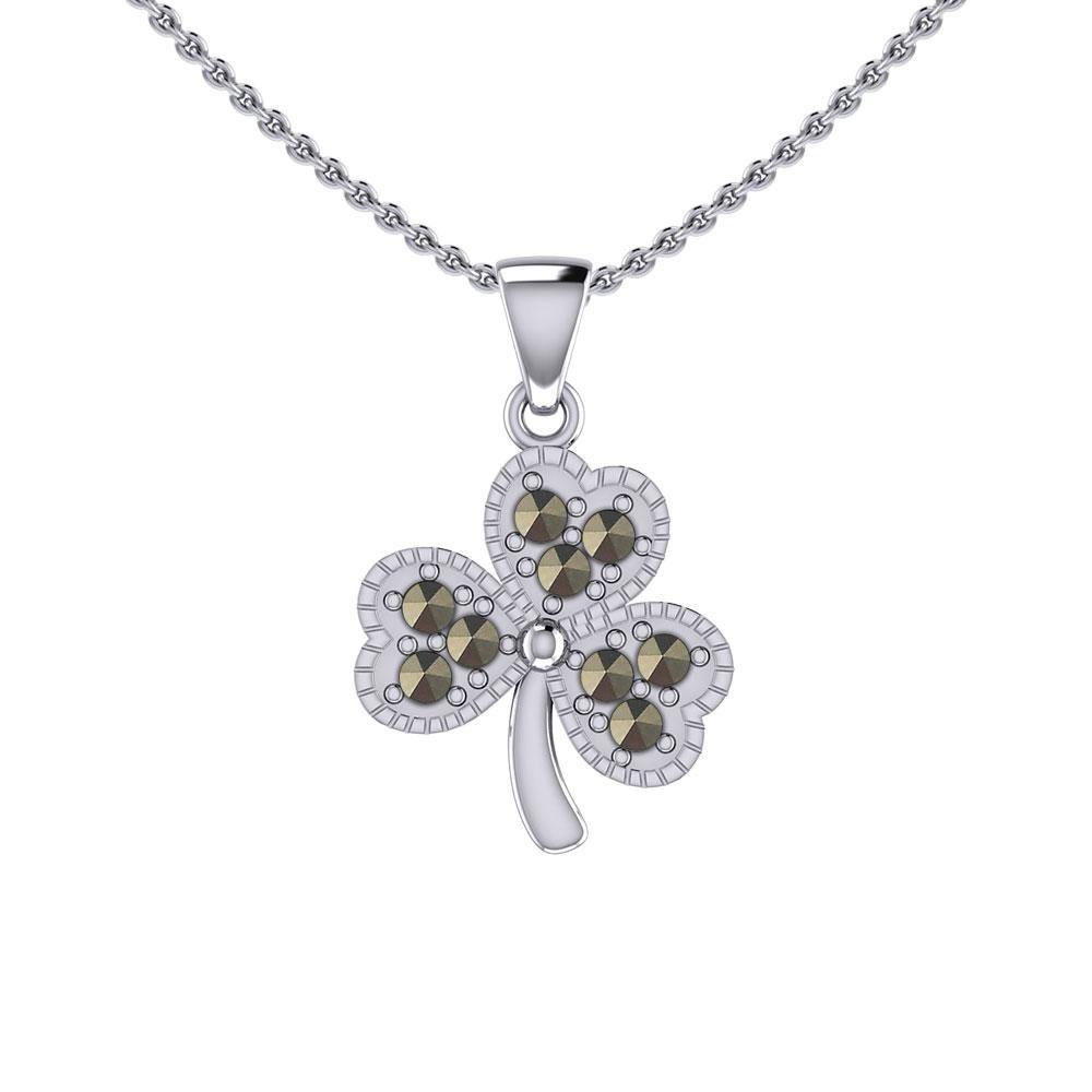 A young spring of luck and happiness Silver Celtic Shamrock Pendant with Marcasite TPD5459