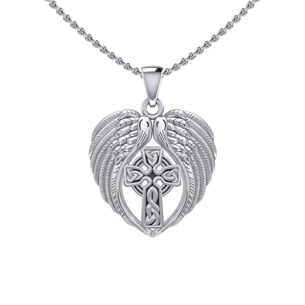 Feel the Tranquil in Angels Wings Silver Pendant with Celtic Cross TPD5480