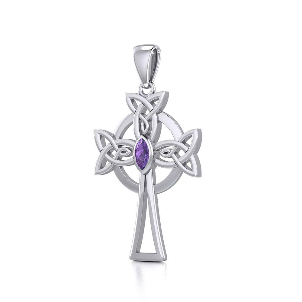 Sterling Silver Celtic Cross Pendant with Marquise Gemstone TPD5639