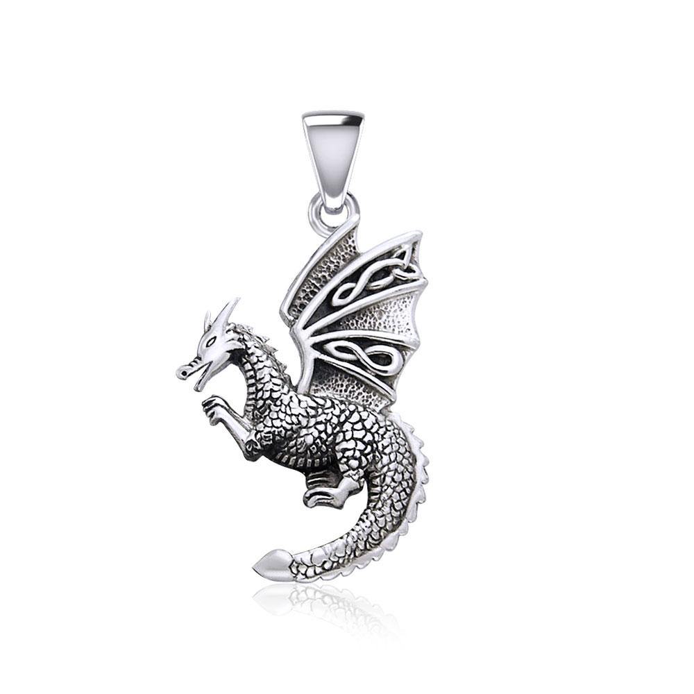 Flying Dragon with Celtic Wing Sterling Silver Pendant TPD5641