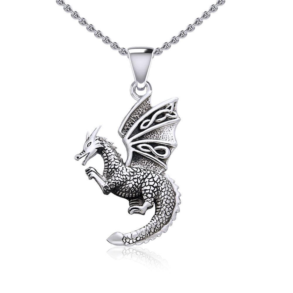 Flying Dragon with Celtic Wing Sterling Silver Pendant TPD5641