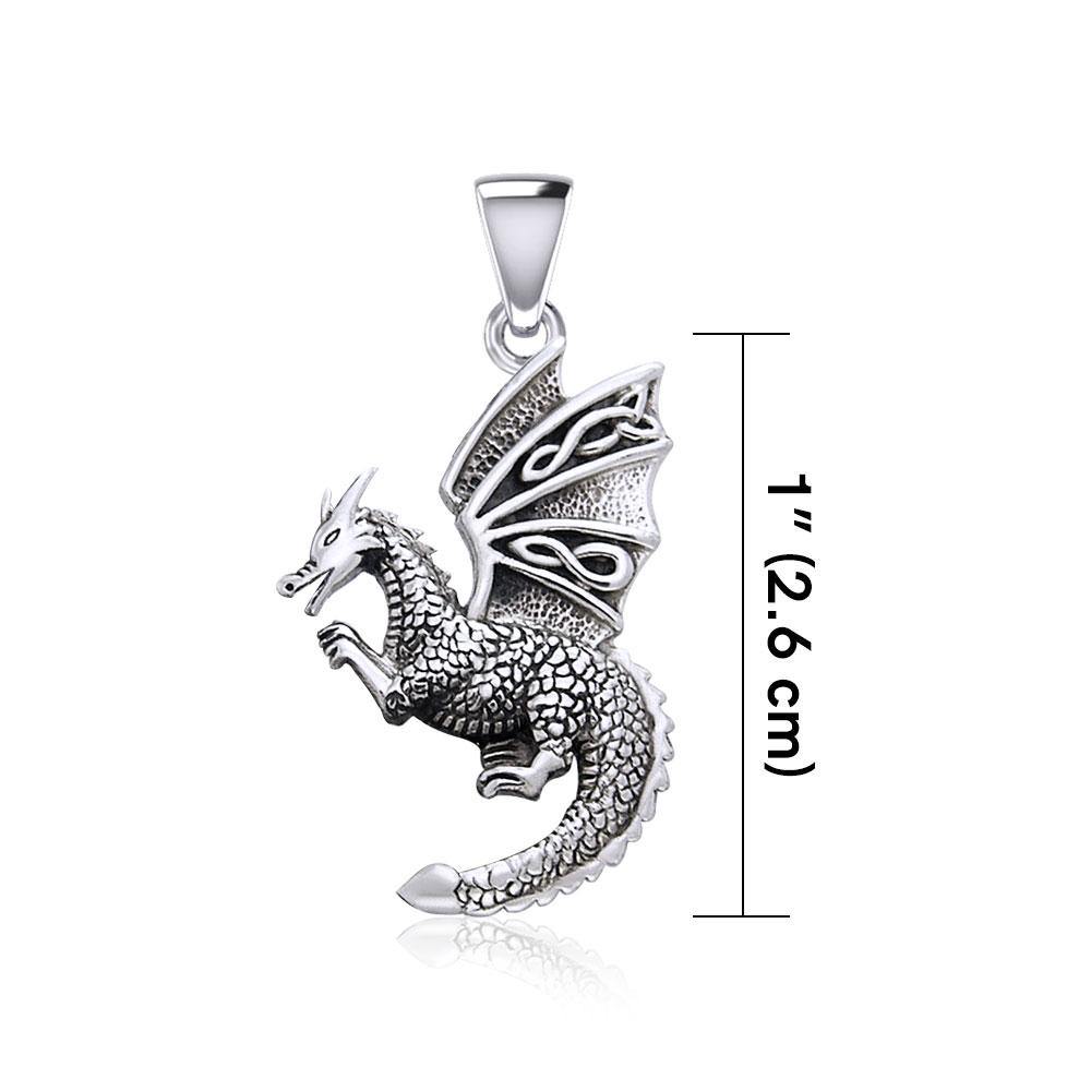 Flying Dragon with Celtic Wing Sterling Silver Pendant TPD5641