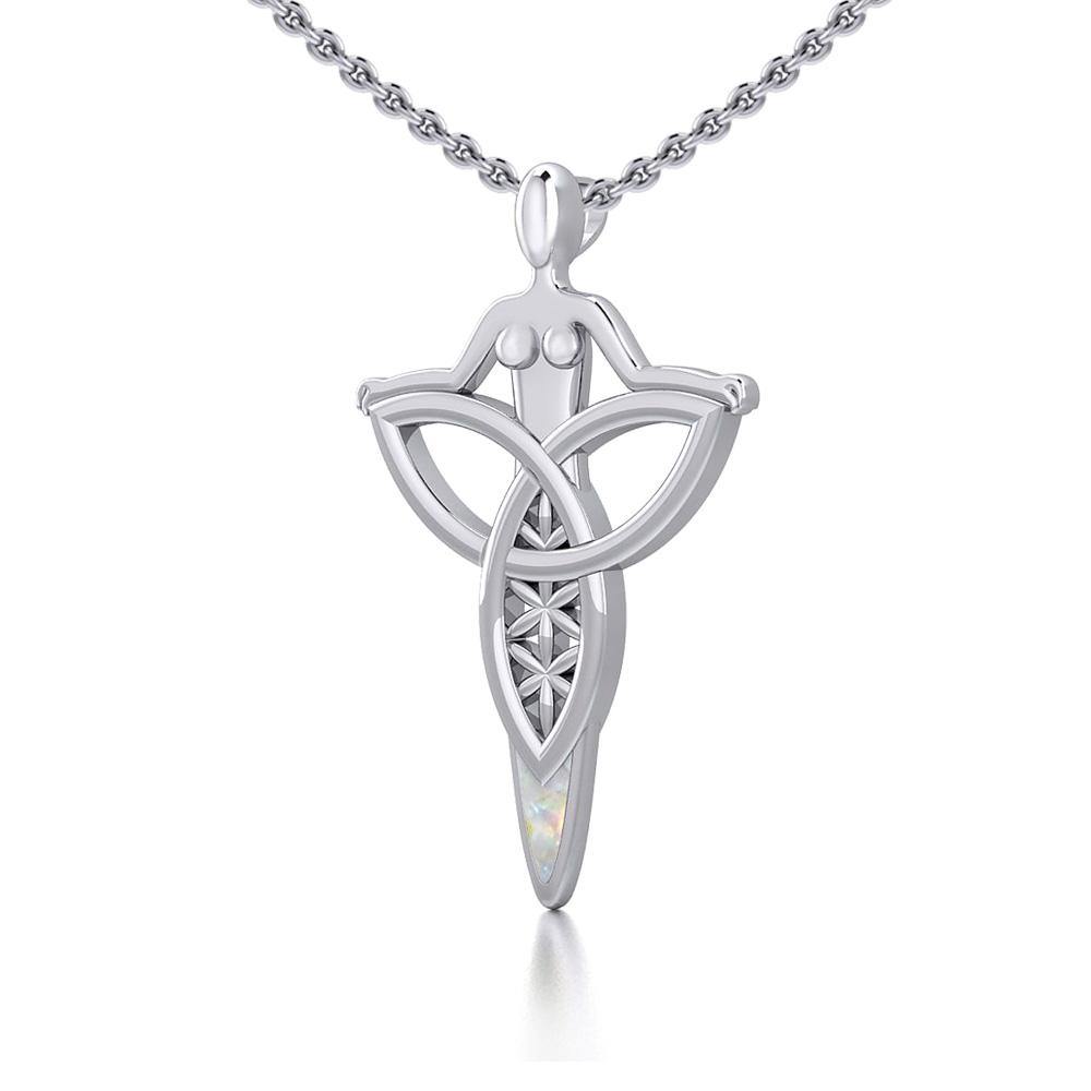 Celtic Trinity Knot Goddess Silver Pendant with Inlay TPD5654