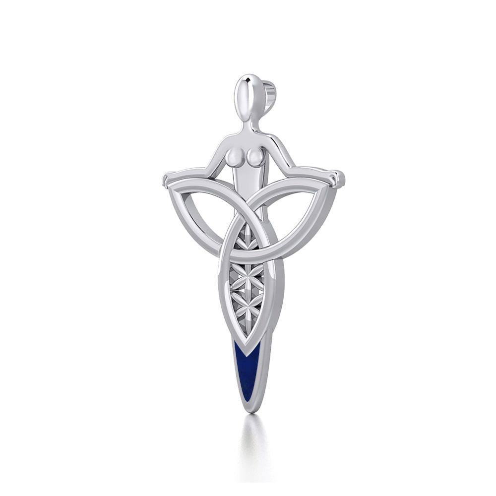 Celtic Trinity Knot Goddess Silver Pendant with Inlay TPD5654