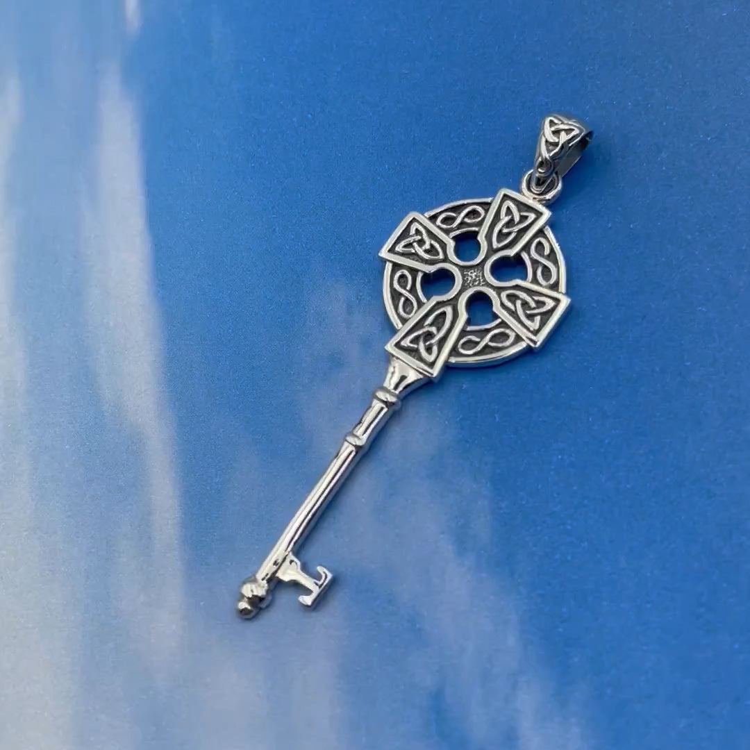 Celtic Cross Spiritual Enchantment Key Silver Pendant TPD5674