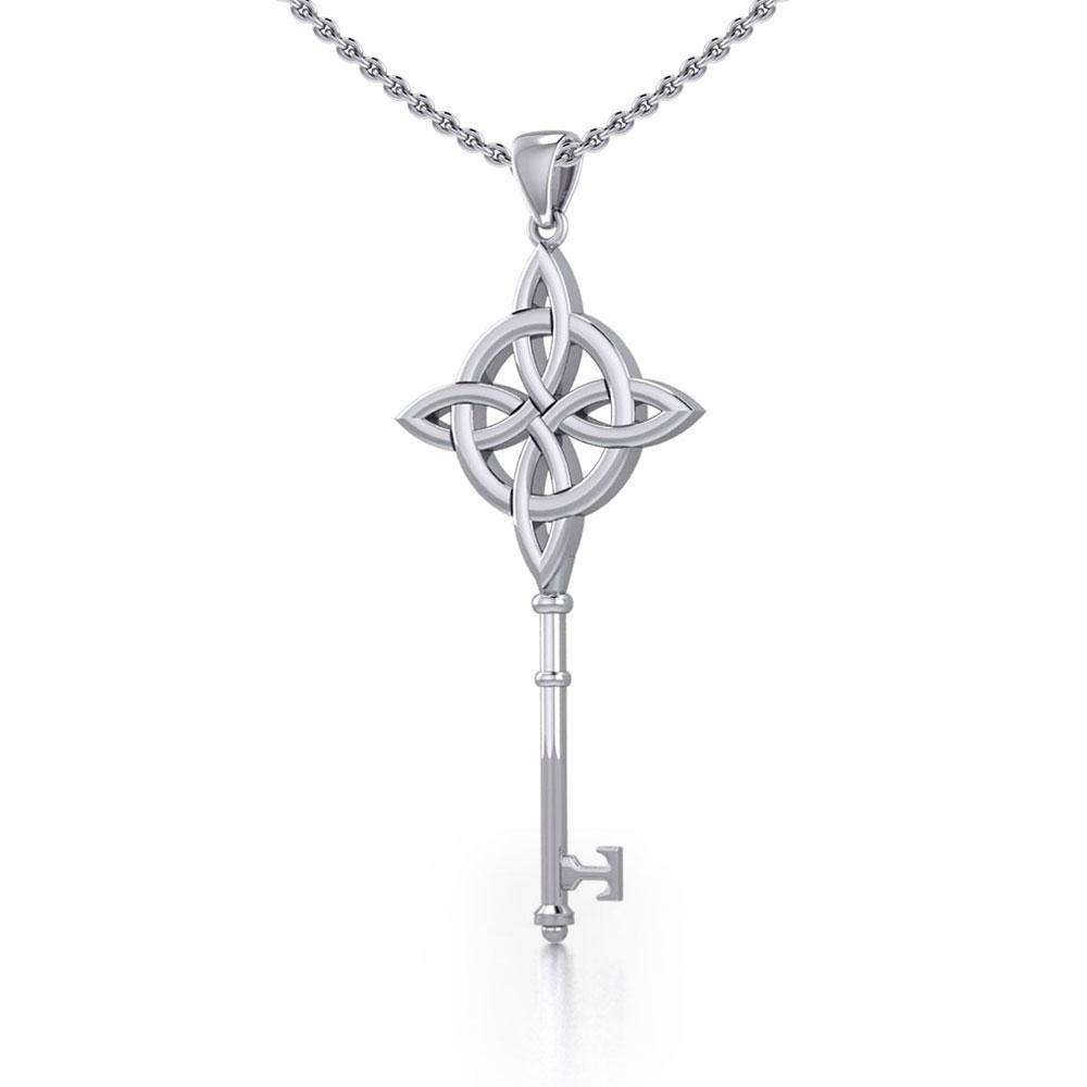 Celtic Four Point Knot Spiritual Enchantment Key Sterling Silver Pendant TPD5675