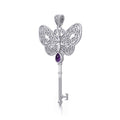 Celtic Butterfly Spiritual Enchantment Key Silver Pendant with Gem TPD5686