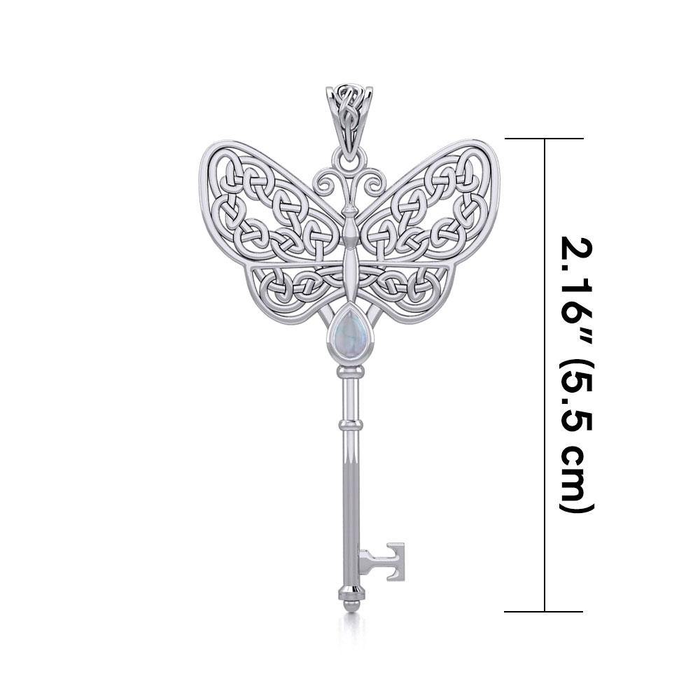 Celtic Butterfly Spiritual Enchantment Key Silver Pendant with Gem TPD5686