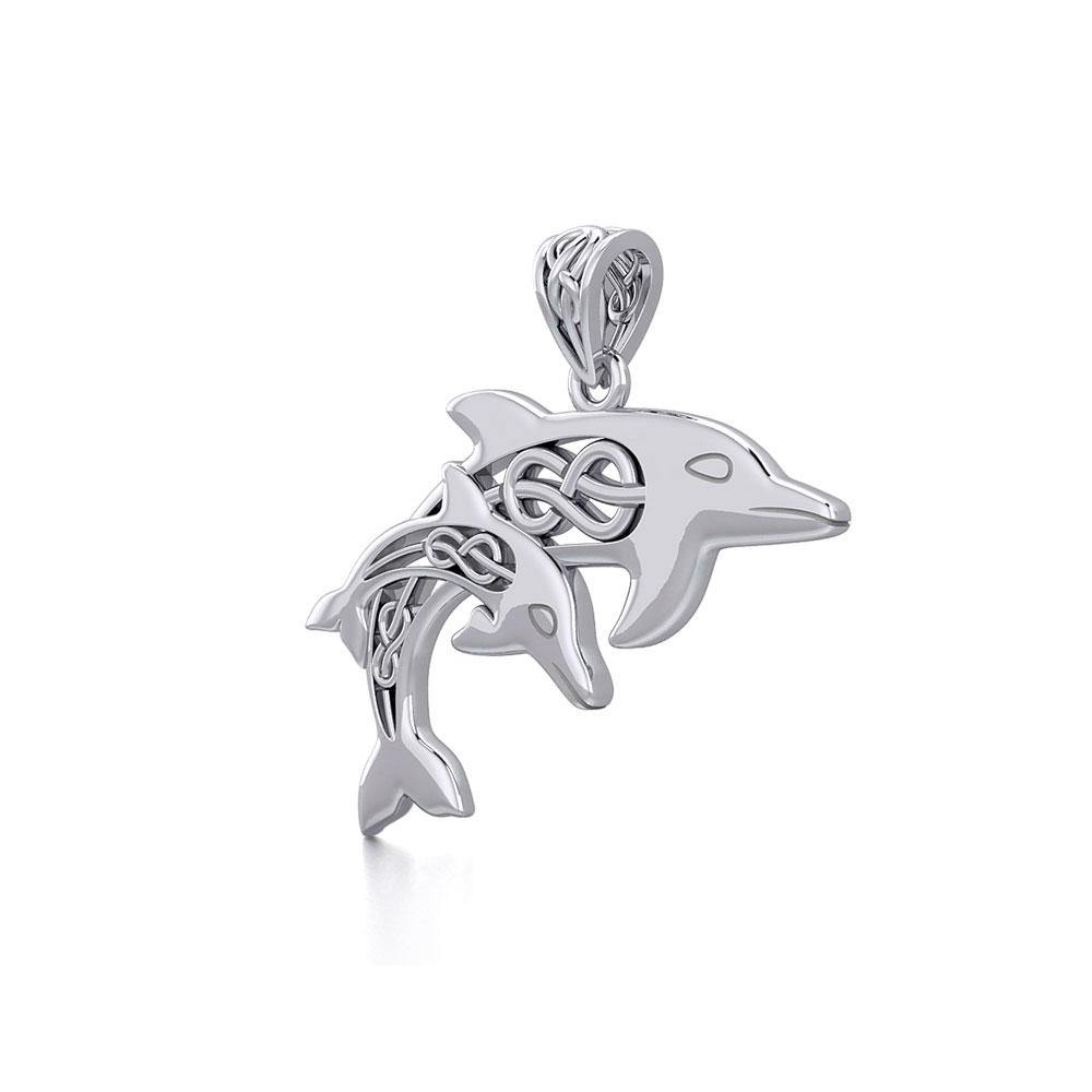 Celtic Double Dolphins Silver Pendant TPD5692