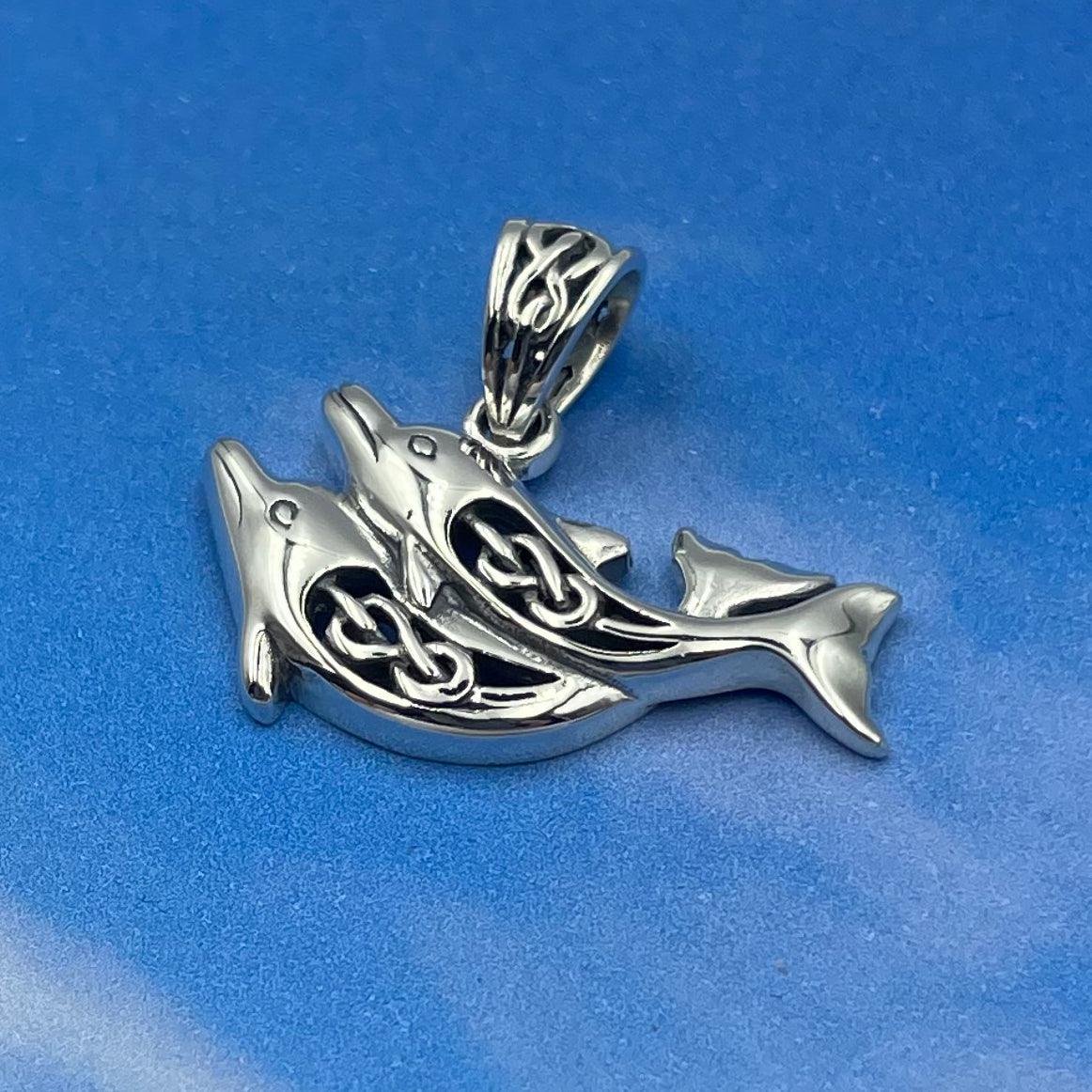 Celtic Joyful Dolphins Silver Pendant TPD5693