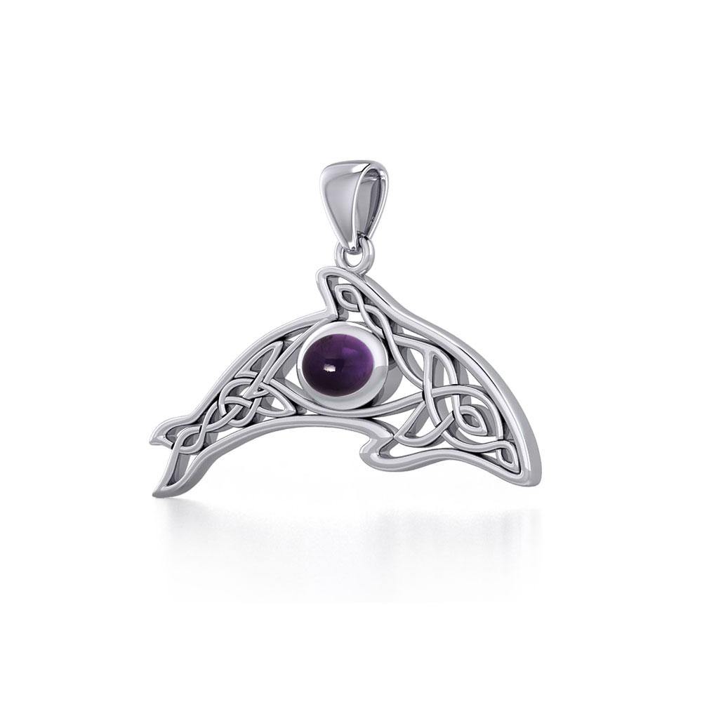 A gift of solitude ~ Sterling Silver Celtic Whale  Pendant with Gem TPD5694