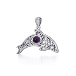A gift of solitude ~ Sterling Silver Celtic Whale Pendant with Gem TPD5694 | Pendant | Wiccan Center