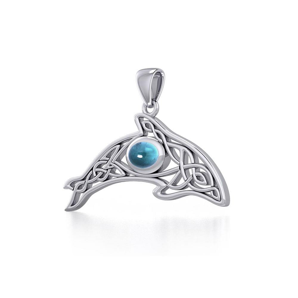 A gift of solitude ~ Sterling Silver Celtic Whale  Pendant with Gem TPD5694