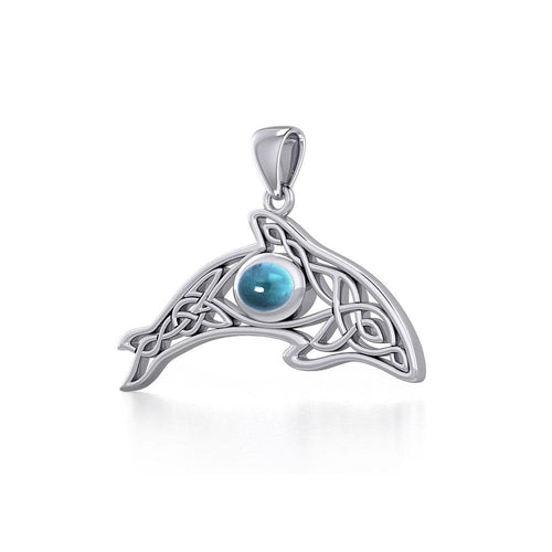 A gift of solitude ~ Sterling Silver Celtic Whale Pendant with Gem TPD5694 | Pendant | Wiccan Center