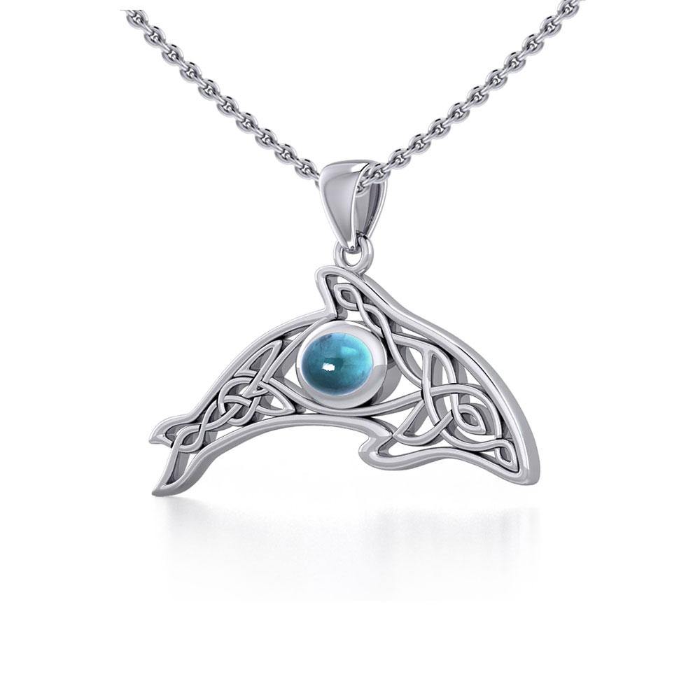 A gift of solitude ~ Sterling Silver Celtic Whale  Pendant with Gem TPD5694