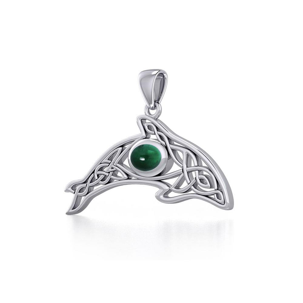 A gift of solitude ~ Sterling Silver Celtic Whale  Pendant with Gem TPD5694