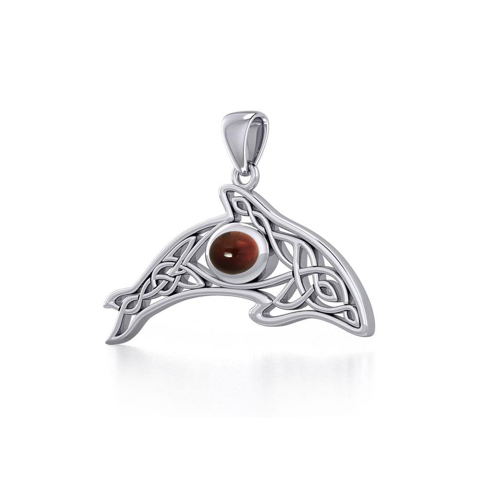 A gift of solitude ~ Sterling Silver Celtic Whale  Pendant with Gem TPD5694