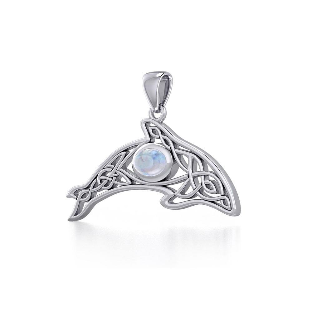 A gift of solitude ~ Sterling Silver Celtic Whale  Pendant with Gem TPD5694