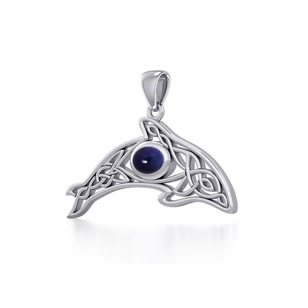 A gift of solitude ~ Sterling Silver Celtic Whale  Pendant with Gem TPD5694