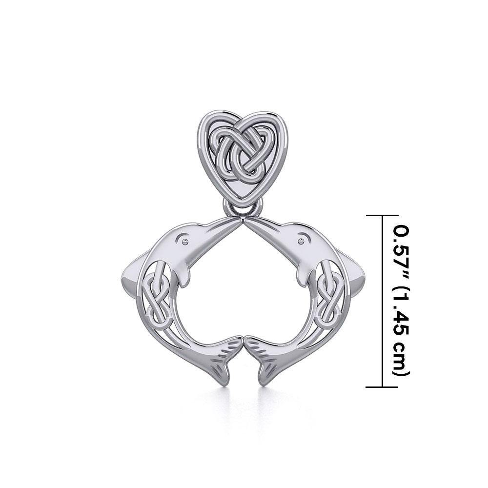 Celtic Double Dolphins with Celtic Heart Bale Silver Pendant TPD5697