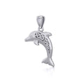 Large Celtic Joyful Dolphin Silver Pendant TPD5698