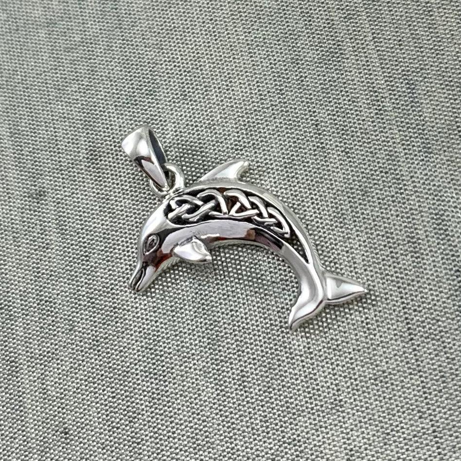 Large Celtic Joyful Dolphin Silver Pendant TPD5698