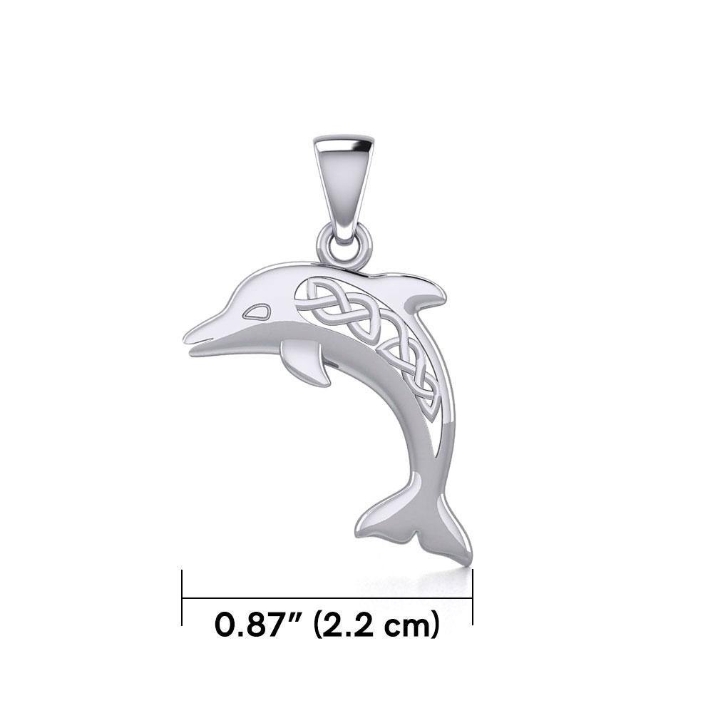 Large Celtic Joyful Dolphin Silver Pendant TPD5698