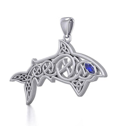 Celtic Knotwork Shark Silver Pendant with Gemstone TPD5706 | Pendant | Wiccan Center