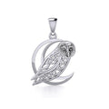 Celtic Owl on Crescent Moon Sterling Silver Pendant TPD5714