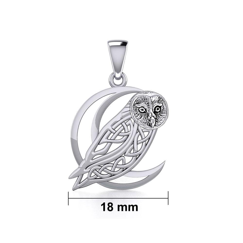 Celtic Owl on Crescent Moon Sterling Silver Pendant TPD5714