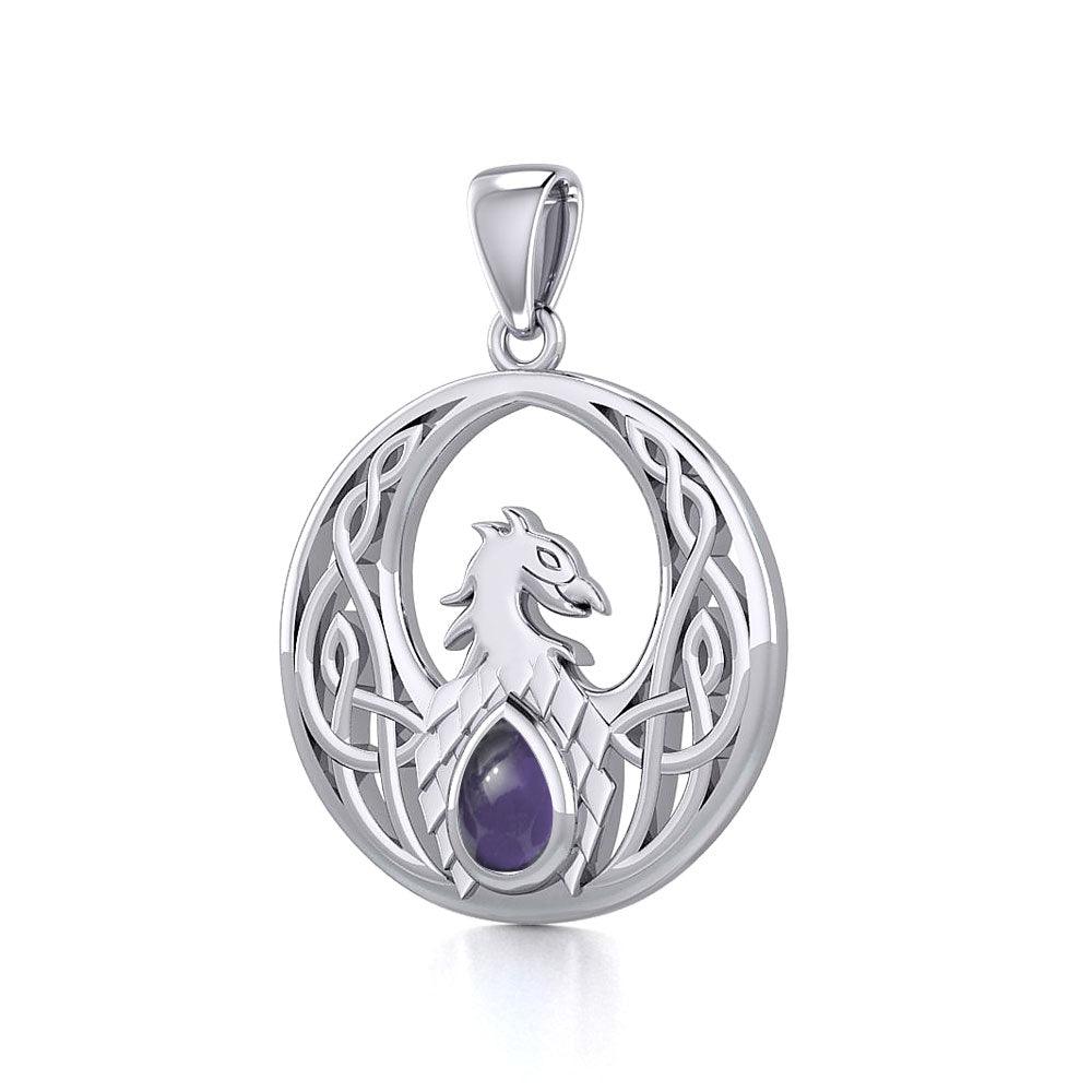 Rise with Resilience: Celtic Phoenix Sterling Silver Pendant with Gemstone TPD5719 | Embrace the Rebirth of Your Spirit