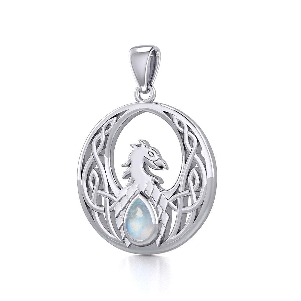 Rise with Resilience: Celtic Phoenix Sterling Silver Pendant with Gemstone TPD5719 | Embrace the Rebirth of Your Spirit