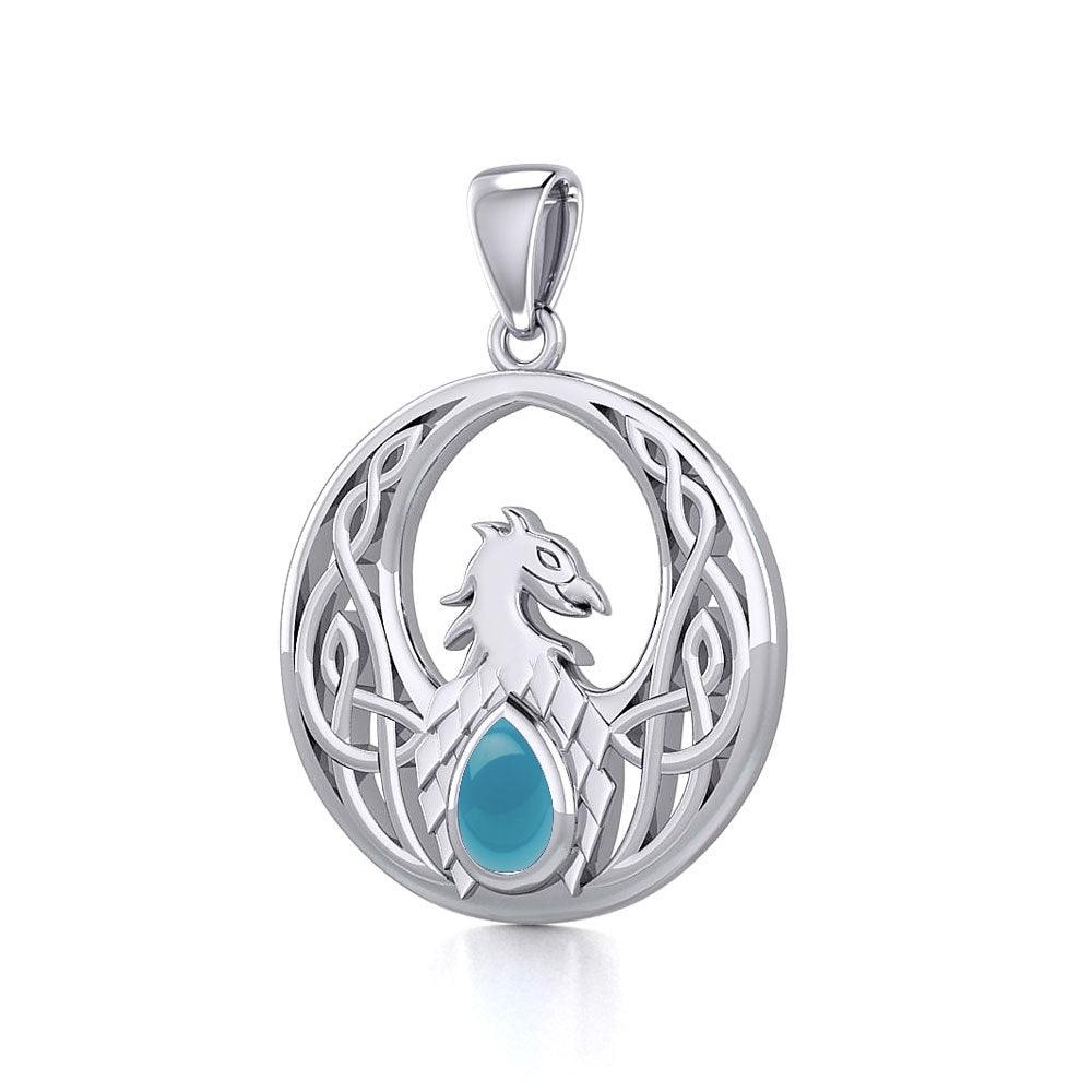 Rise with Resilience: Celtic Phoenix Sterling Silver Pendant with Gemstone TPD5719 | Embrace the Rebirth of Your Spirit