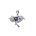 Celtic Raven Silver Pendant with Gemstone TPD5728
