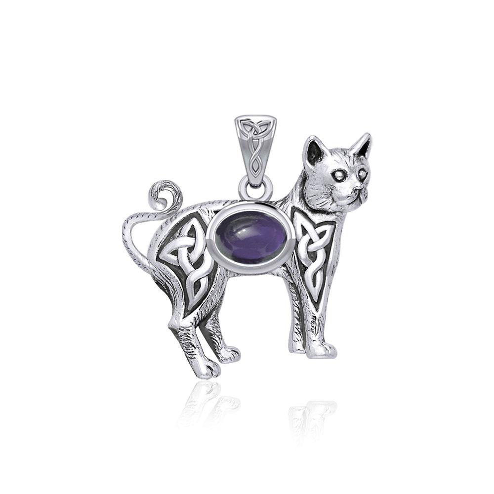 Celtic Cat Sterling Silver Pendant with Gemstone TPD5729
