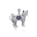 Celtic Cat Sterling Silver Pendant with Gemstone TPD5729