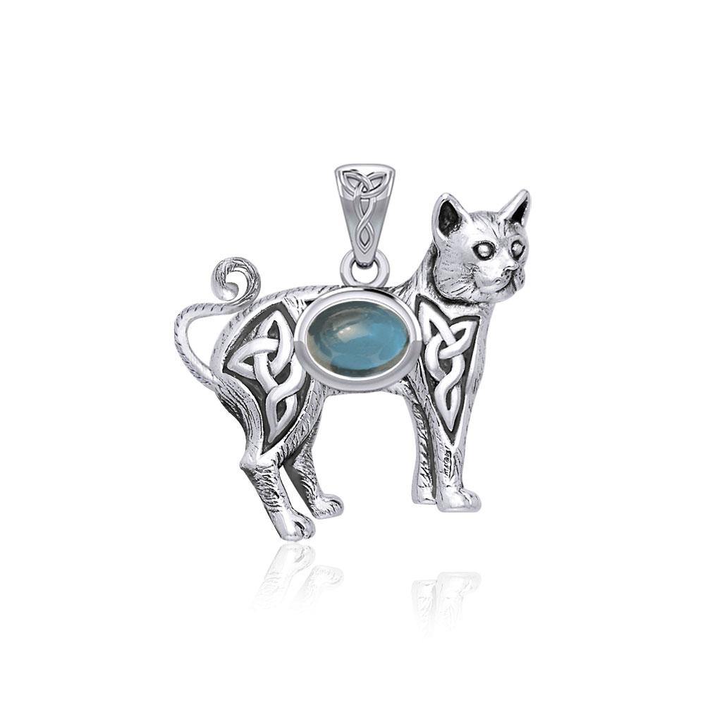 Celtic Cat Sterling Silver Pendant with Gemstone TPD5729