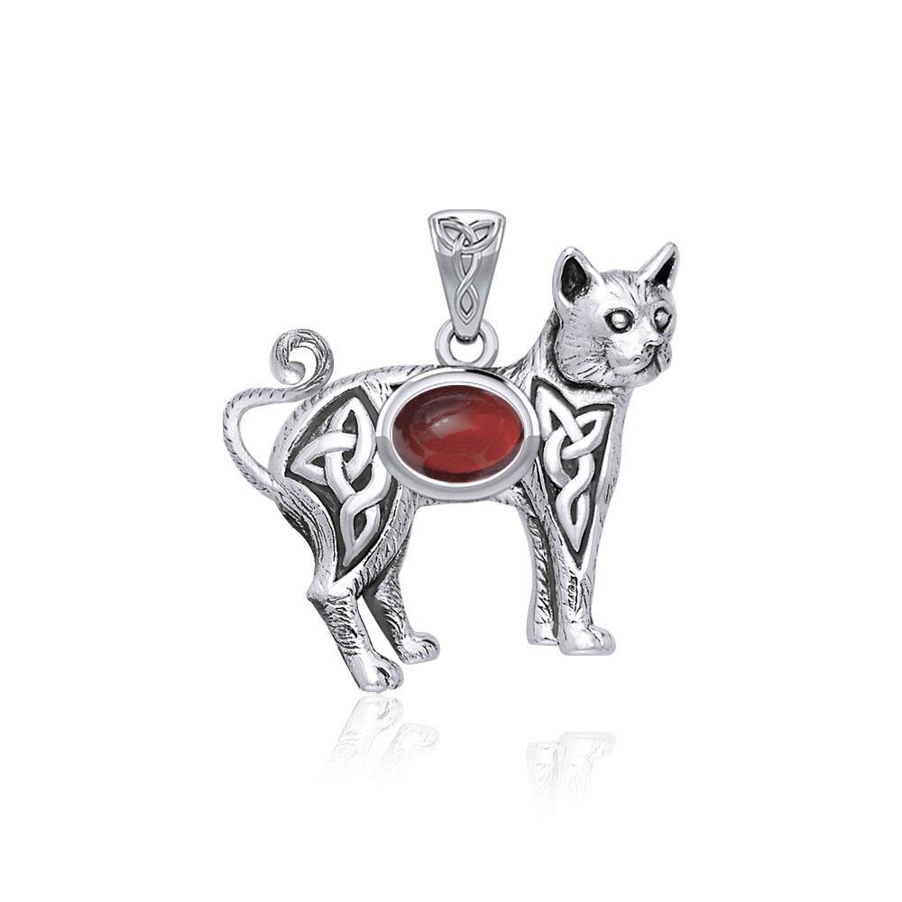 Celtic Cat Sterling Silver Pendant with Gemstone TPD5729
