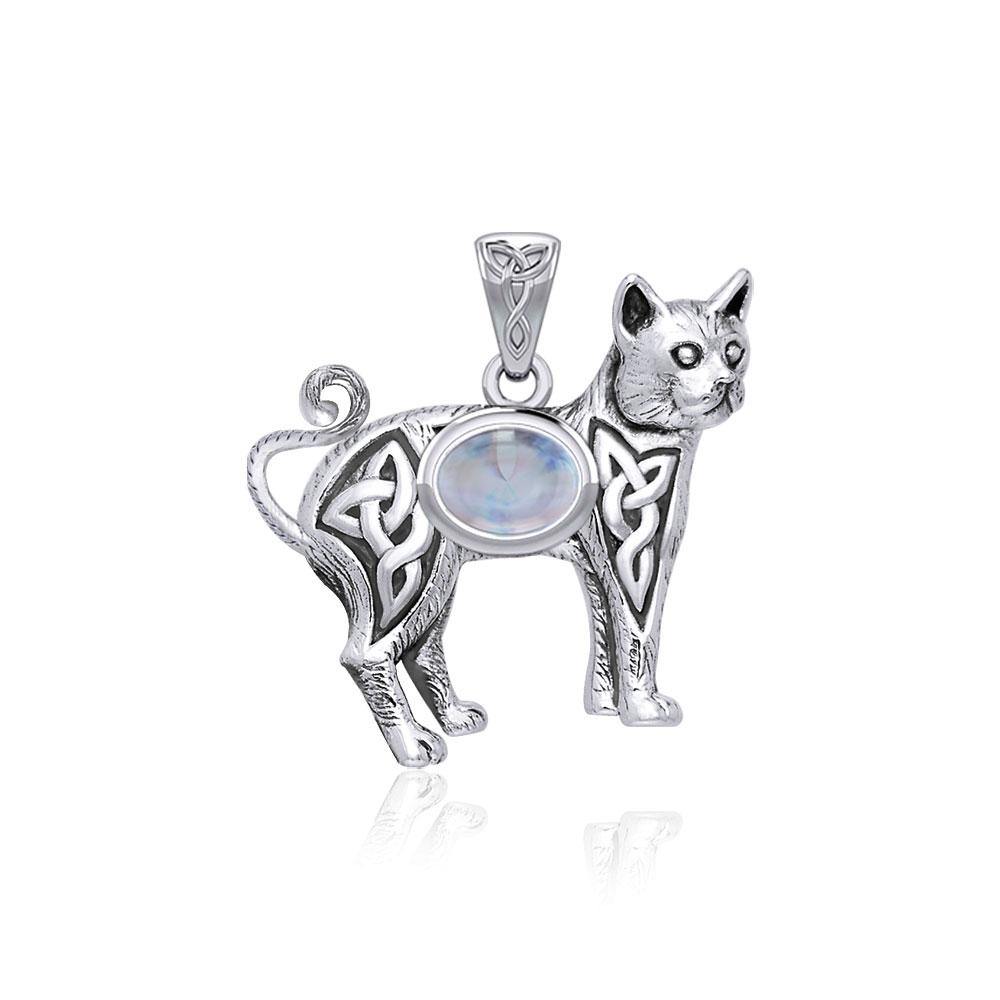 Celtic Cat Sterling Silver Pendant with Gemstone TPD5729
