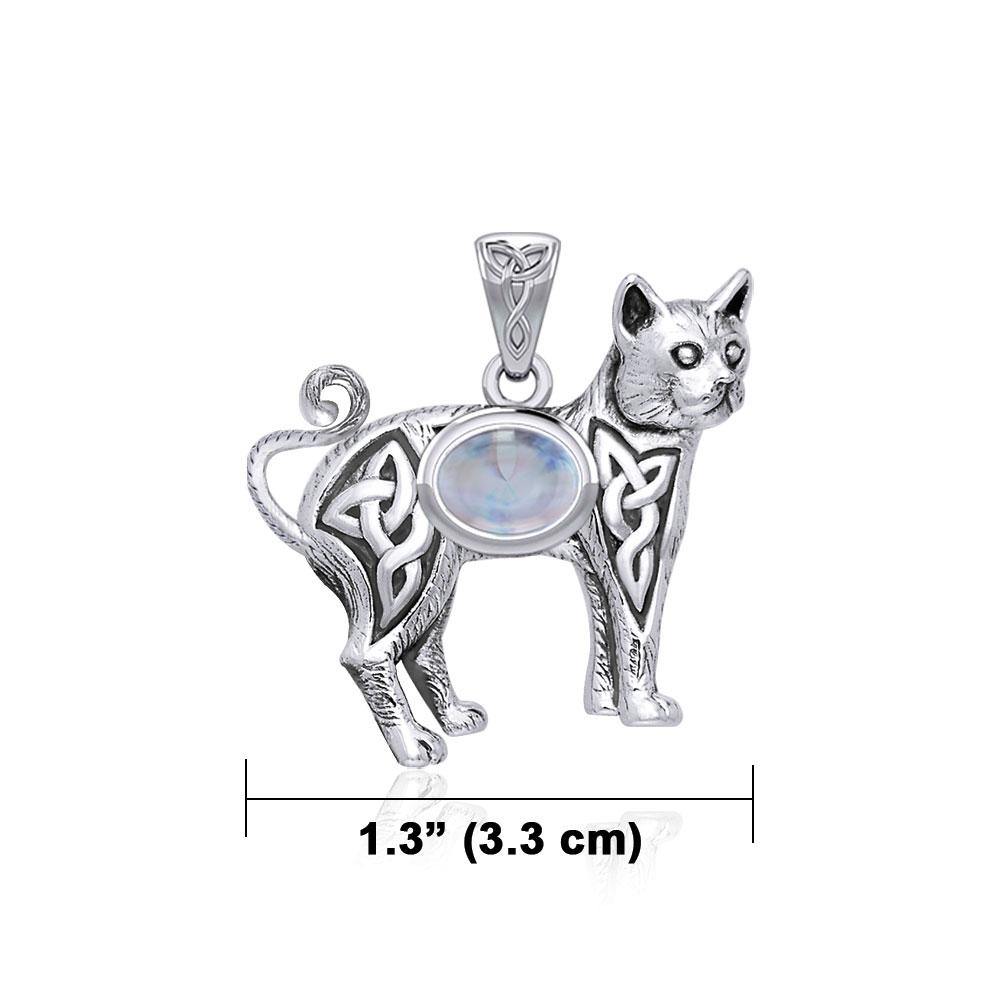 Celtic Cat Sterling Silver Pendant with Gemstone TPD5729