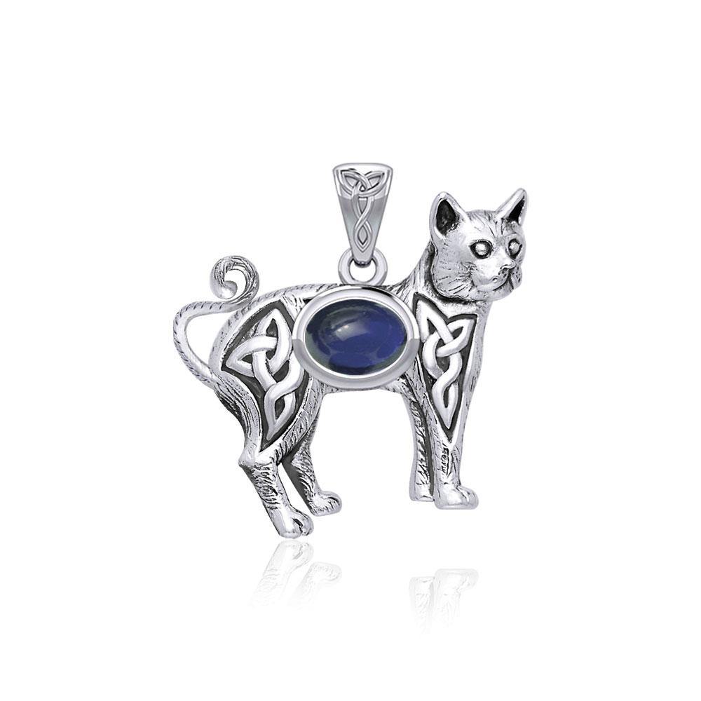 Celtic Cat Sterling Silver Pendant with Gemstone TPD5729